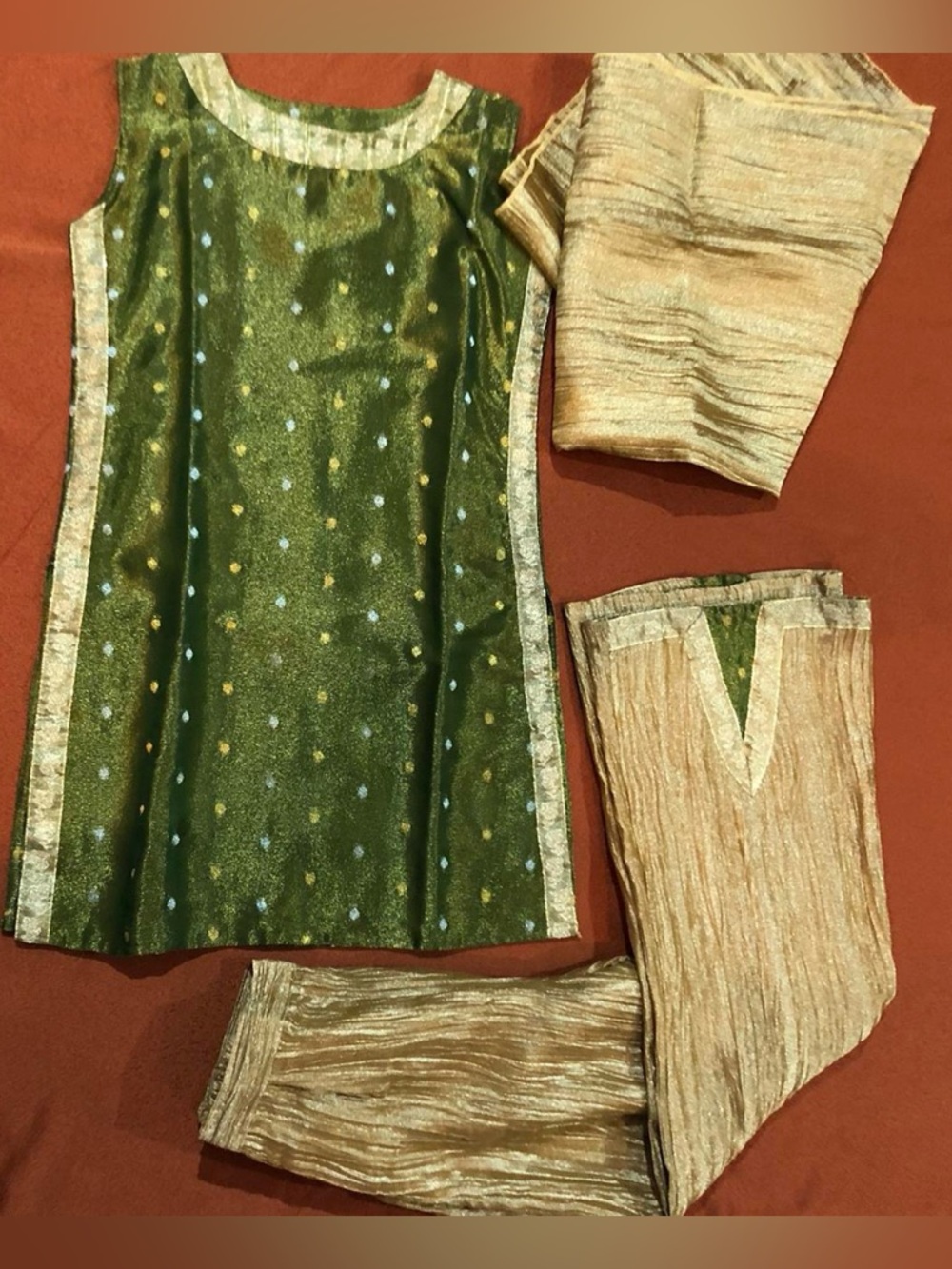 Green Silk Tunic Set with Gold Accents